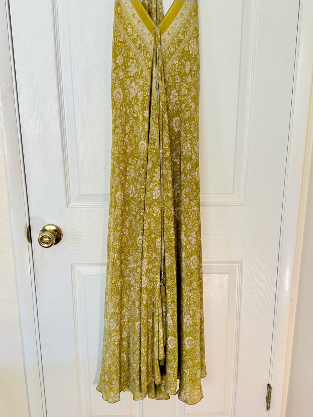 Dharma Silk Blend Maxi Dress Mustard Floral 3-Way Tie Boho